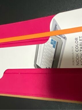 Barnes & Noble Pink Tablet Cover with Orange Elastic Strap